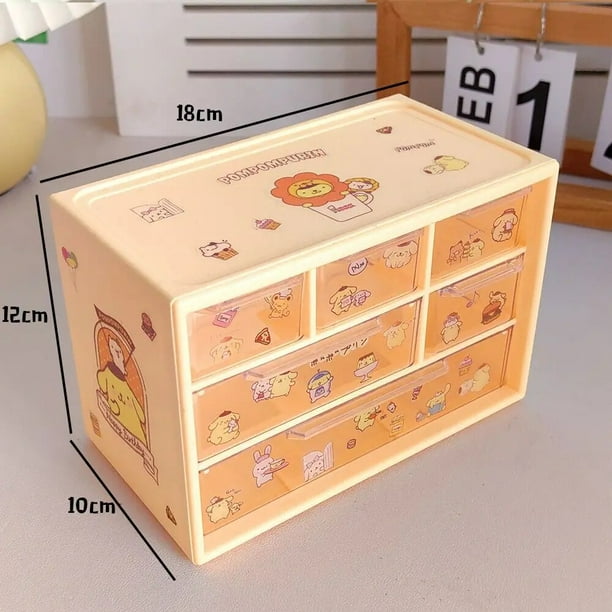 Sanrio-caja de almacenamiento multicapa con 6 compartimentos, cajón de mesa de dibujos animados, bonito Cinnamoroll, My Melody, estante de joyería, regalo creativo