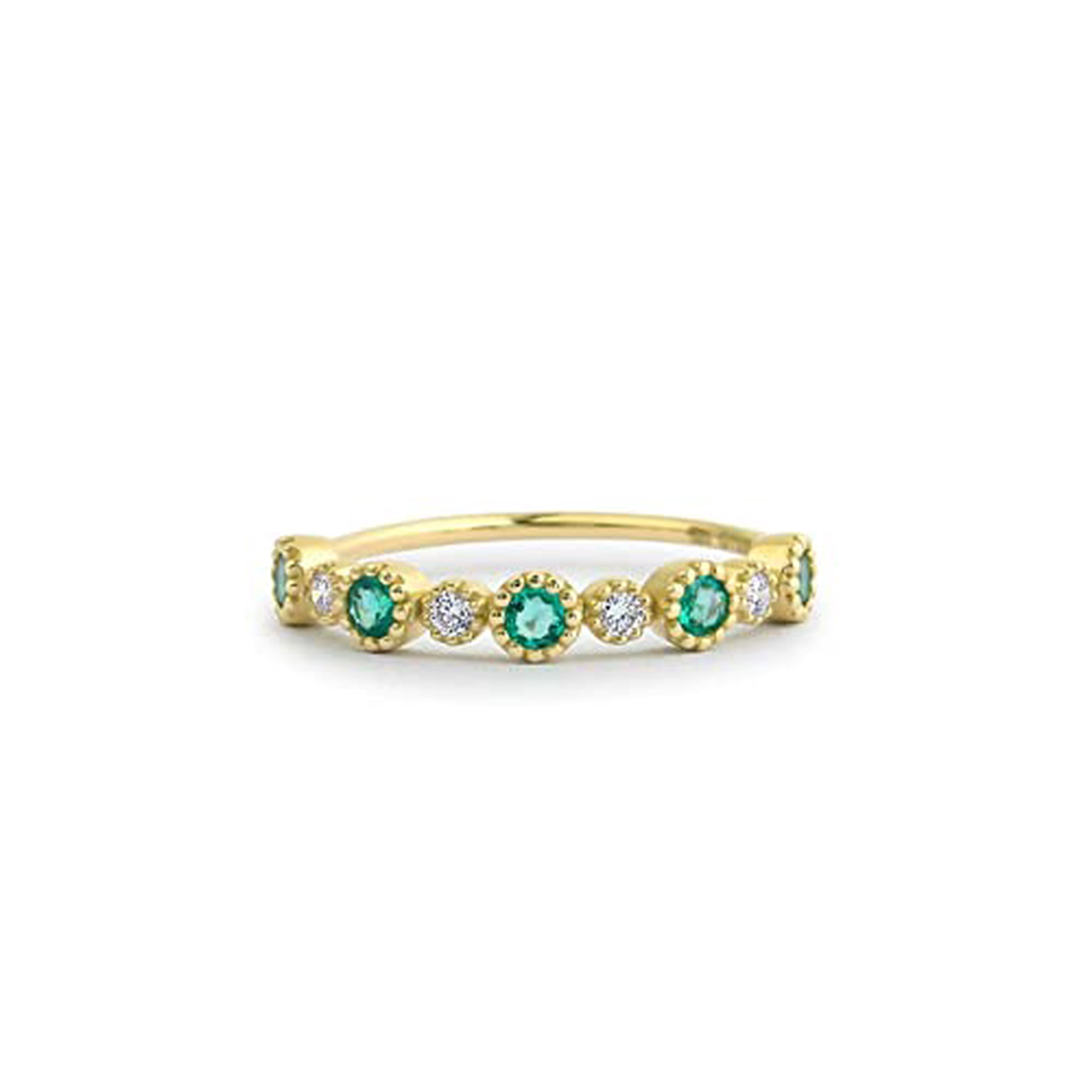HeartsAndYou 1ct Natural Alternate Emerald & Diamond Half Eternity Band 14k SOLID Yellow Gold
