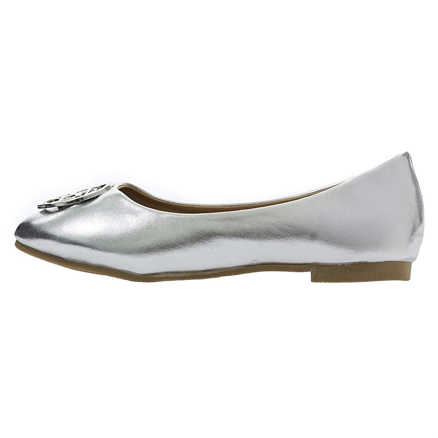 Bebe Bebe Girls Ballet Flats Size 1 Round Toe With Metal Bling Slip On Shoe Flexible Pu Leather Silver Silver Walmart Com Walmart Com