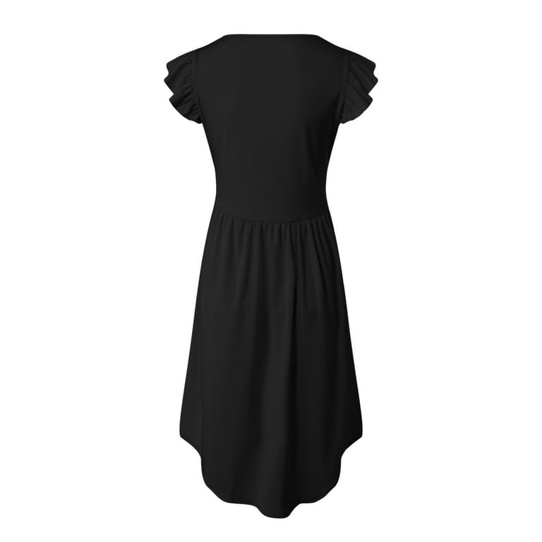 ZTKWD Black Summer Dress Juniors Girls Lace Flower Boho Ruffle Sleeve A-Line Tiered Summer Dress for Wedding Party with Pockets Girls Dresses Size 8,