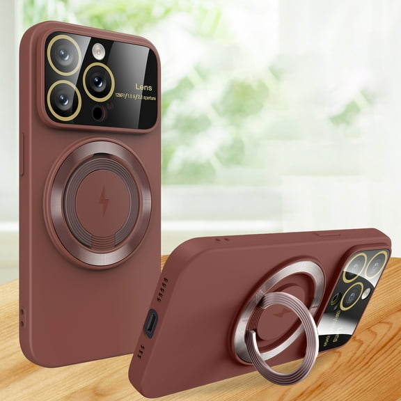 Dteck for Apple iPhone 14 Pro Slim Case, Magnetic Cover with Ring Stand, 2023 New Large Window Shockproof Phone Case Magnetic Bracket, Compatible with Magsafe Case with Camera Lens Protector, maroon
