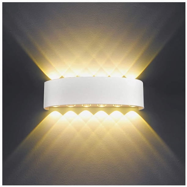Aplique de pared LED para interior de 12 W, blanco, moderno, de aluminio, resistente al agua IP65, para exterior, foco de luz vertical para salón, dormitorio, recibidor, escalera y camino (blanco cáli