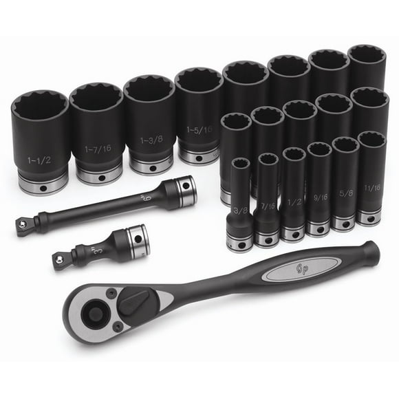 Gray Tire 82222D Juego de 22 llaves de vaso fraccionarias de longitud profunda con accionamiento de 1/2"" - 12