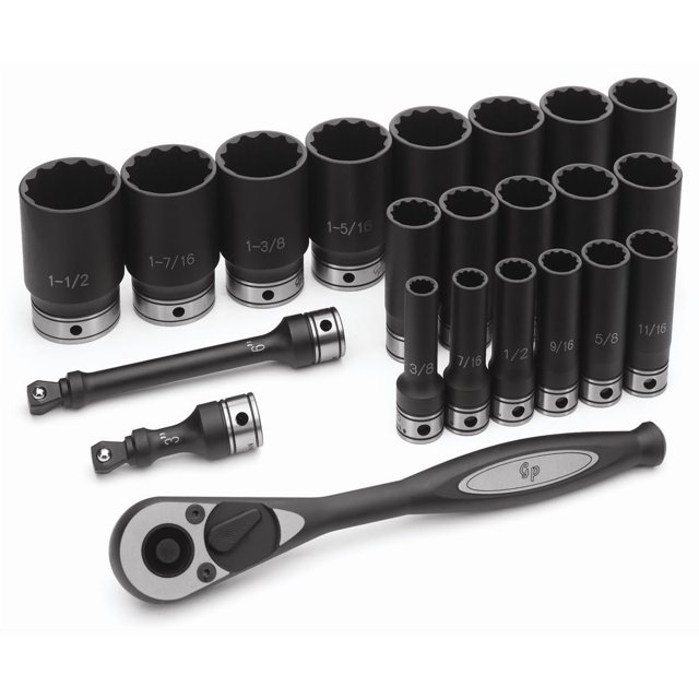 Gray Tire 82222D Juego de 22 llaves de vaso fraccionarias de longitud profunda con accionamiento de 1/2"" - 12