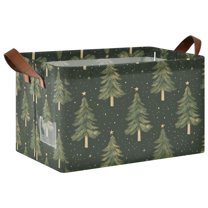 Yayeee Foldable Storage Basket for Shelves with Handles Waterproof Cloth Bins, Hand Drawn Christmas Trees