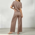 thumbnail image 6 of Bosfbaoi Two Piece Sets for Women Short Sleeve Crew Neck T‑Shirt High Waist Drawstring Wide Leg Pants Casual Loungewear Sets, 6 of 9