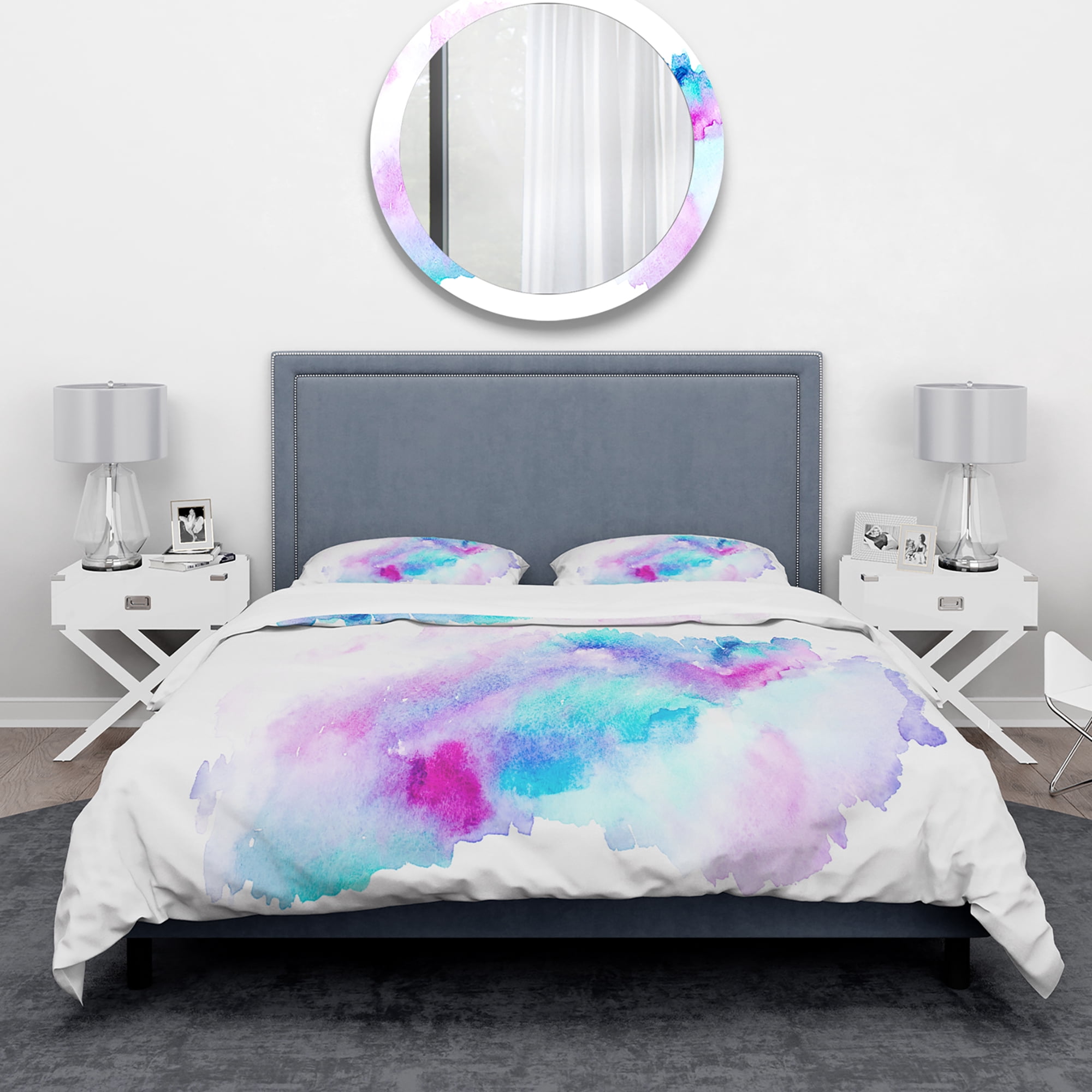 Designart 'Pink and Cyan Composition' Mid-Century Modern Duvet Cover Set