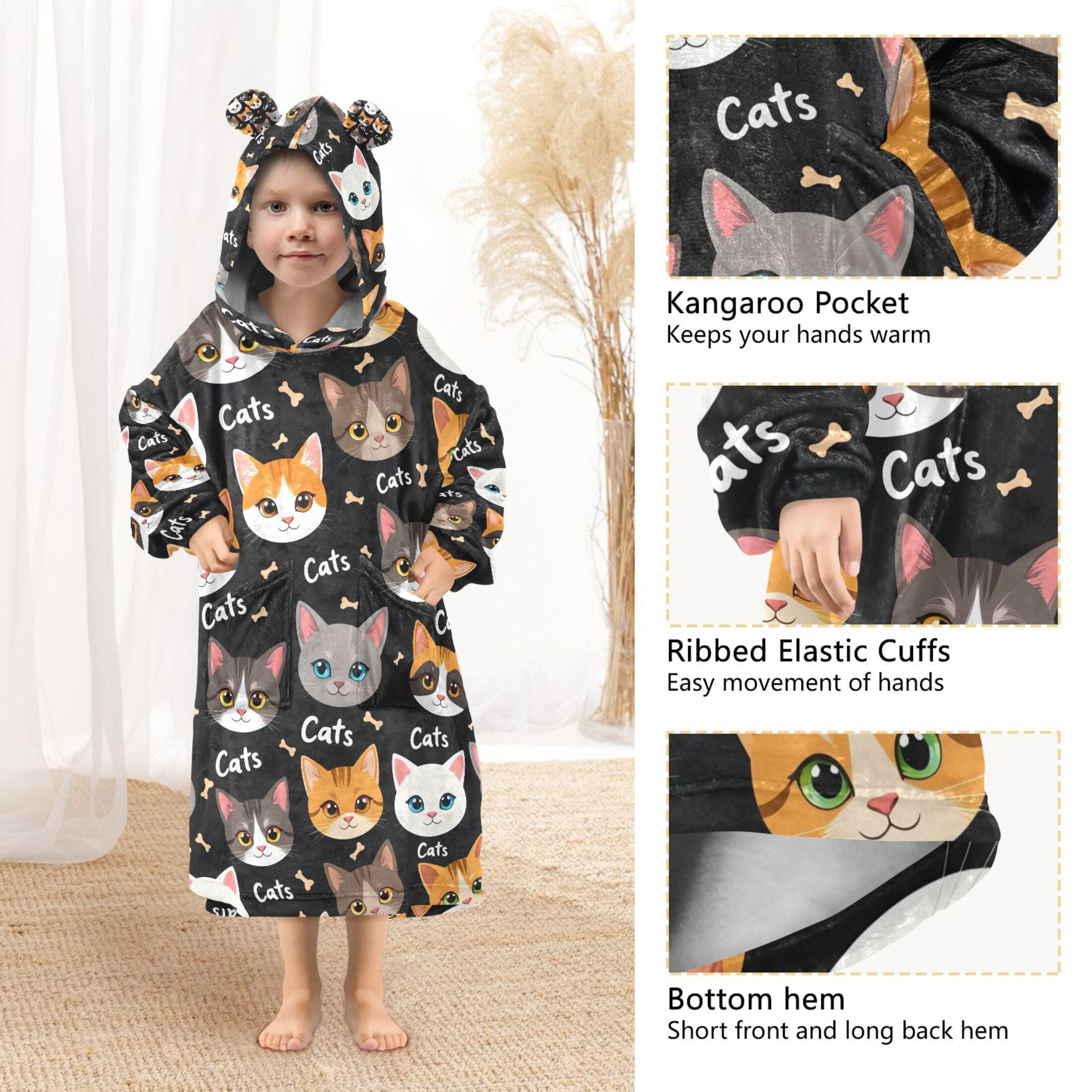 joogoo Wearable Blanket Hoodie for Cat Bones Flannel Sherpa Pocket 3-14 YR S