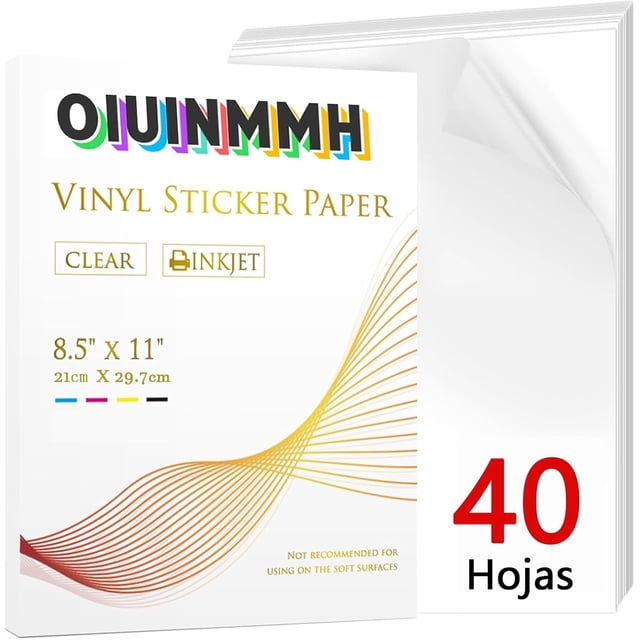 Vinilo imprimible adhesivo,100% Impermeable Vinilo imprimible inkjet,Sec Rápido, Papel calcomanía para impresora para Impresora Laser y Inkjet (40 Hojas)