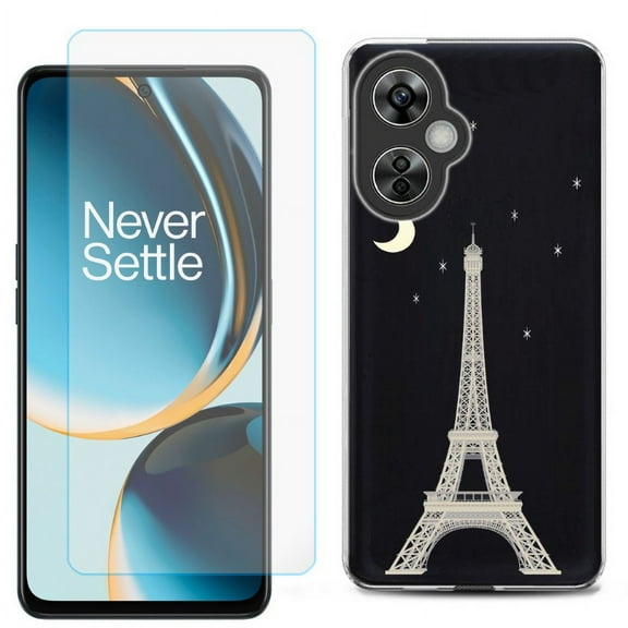 OneToughShield ® for OnePlus Nord N30 5G Shockproof Phone Case, with Tempered Glass Screen Protector - Eiffel Tower Moon
