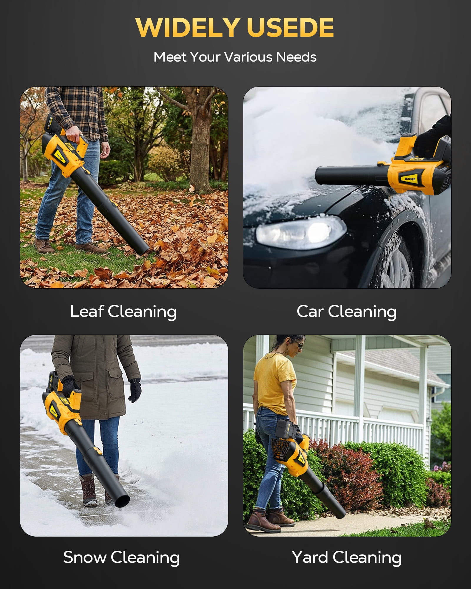 HOTREE Cordless Leaf Blower 600CFM 170MPH 6-Speed Leaf Blower 2x2.0Ah  Lightweight for Lawn Patio Garage