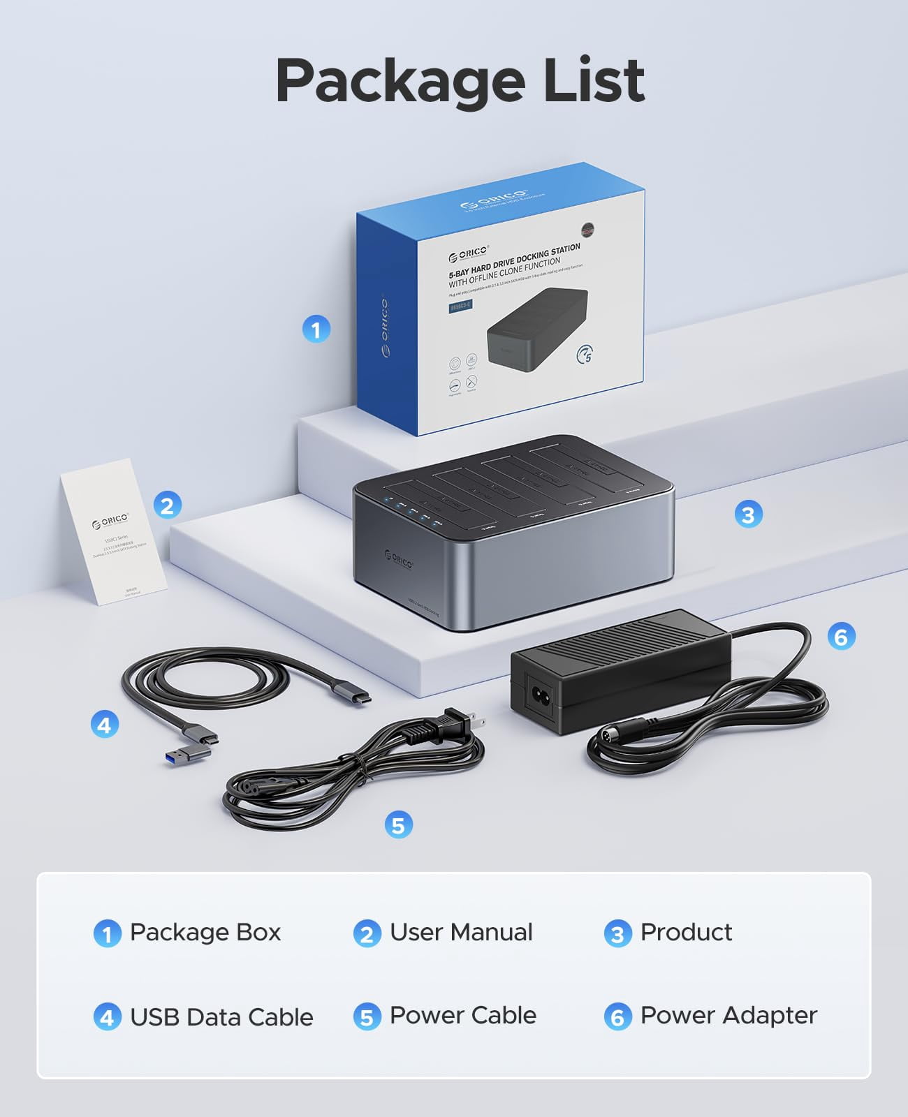 ORICO 4 Bay External Hard Drives Enclosure 10Gbps Aluminum SATA Hard Drive Docking Station Type-C 2.5''/3.5" HDD  Offline Clone 80TB MAX