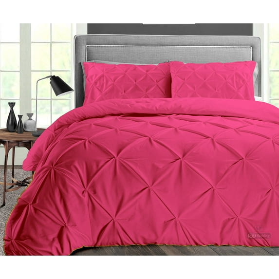 Wyoming King Comforter Pinch Hot Pink 300 GSM Plush Siliconized Microfiber Fill Duvet Insert Box Stiched Quilted Fluffy Soft 600 TC Egyptian Cotton Shell with Premium Piping & Pillowcases