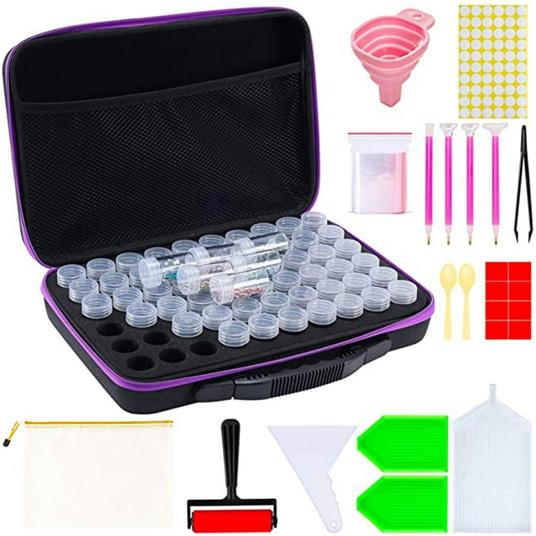 Tangnade 60 Slot Diamond Painting Storage Case 5D Diamond Painting Tools Set Shockproof Diamond Dots Purple, Size: One Size