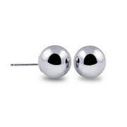 White Gold Ball Earrings High Polished 3MM - 10MM 14k with Silicone Protected Gold Pushbacks