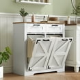 thumbnail image 3 of Farmhouse Two-Tone Laundry Hamper Cabinet with Extra Storage and Anti-Tip Kit, Rustic Storage Cabinet with Drawer, for Bathroom and Laundry Room Organization, White and Walnut WH39XY01, 3 of 9
