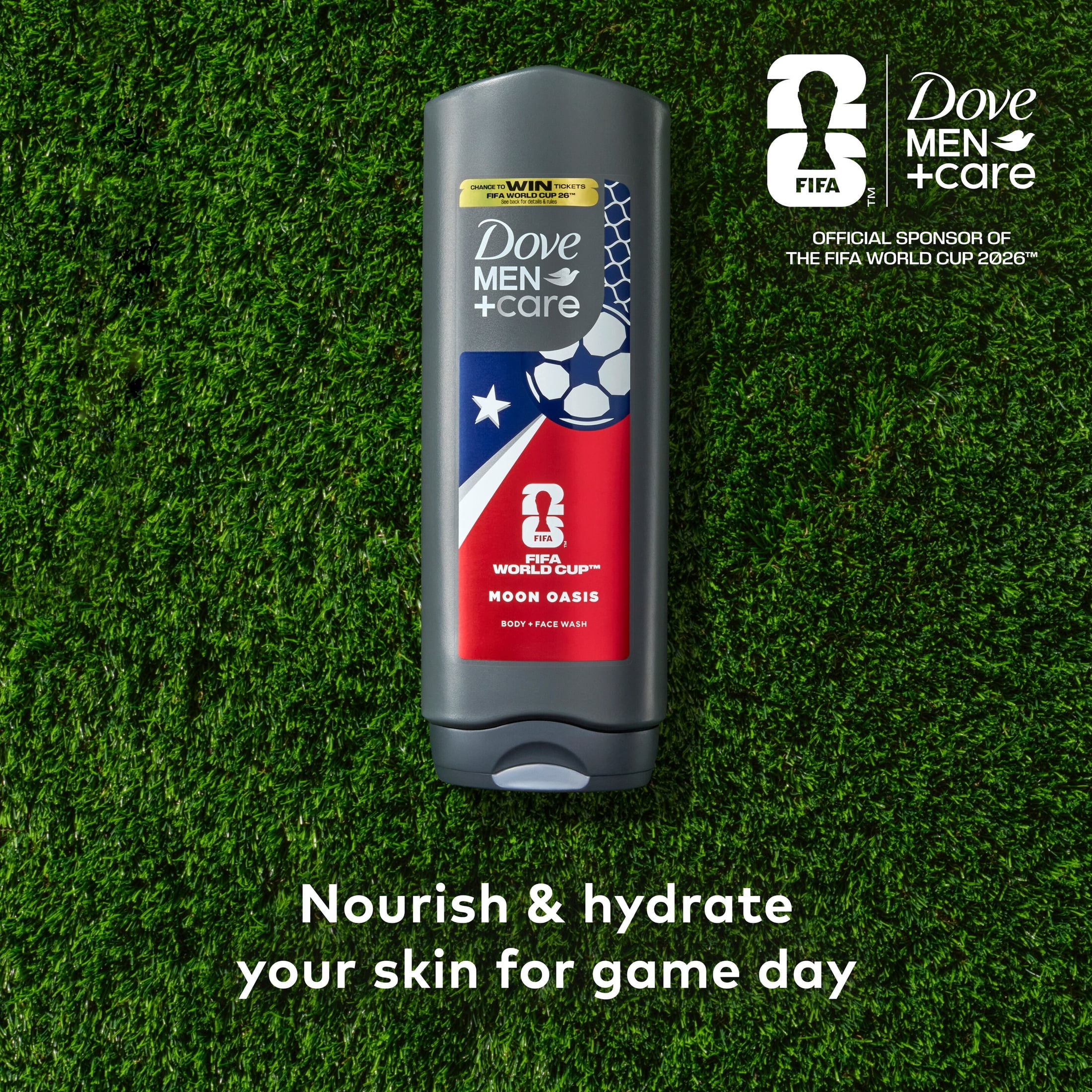 (4 pack) Dove Men+Care Limited Edition FIFA Body & Face Wash for Men Moon Oasis for Hydrated & Soft Skin, 18 fl oz