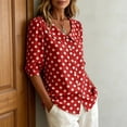 thumbnail image 4 of Womens Summer Tops Business Polka Dots Button Down Lapel Long Sleeve Satin Fashion Shirts for Women Red 4XL, 4 of 5