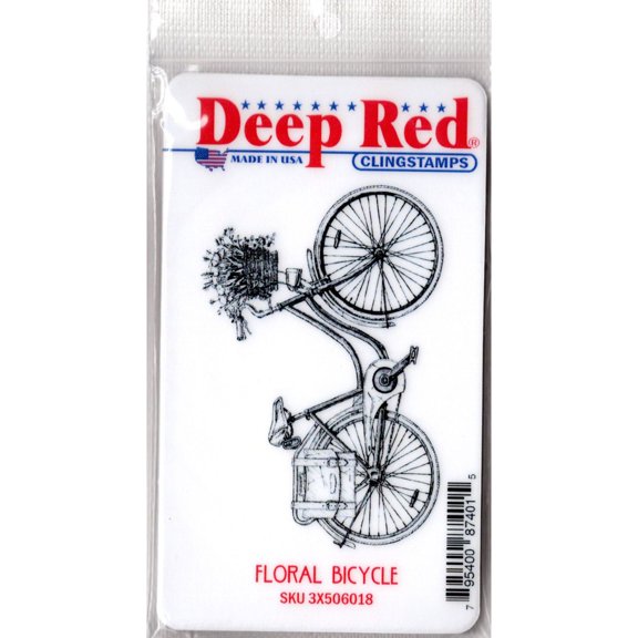Deep Red Stamps Floral Bicycle Rubber Cling Stamp
