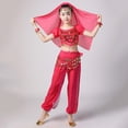 thumbnail image 2 of SERTG Girls Long Sleeve Sequin Top and Cuffed Pants Set Elastic Waist with Accessories Fall Winter Dance Performance Outfit(Hot Pink,7-9 Years), 2 of 7