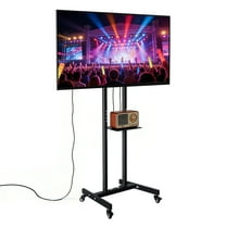 Modern Rolling TV Stand on Wheels with Shelf for 32 to 55 inch Flat Screens, Mobile TV Cart Stand, Black