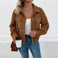 thumbnail image 4 of CILENON Womens Casual Jacket Women's Fashion Autumn Solid Color Corduroy Retro Pocket Casual Jacket (Brown,S), 4 of 9