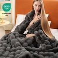 thumbnail image 6 of ROSEKIND ultra-soft 680GSM Faux Fur Ribbed Throw Blanket for Sofa & Bed, Cozy Gift for Adults & Friends, 50x60in, Midnight Dark Grey, 6 of 8
