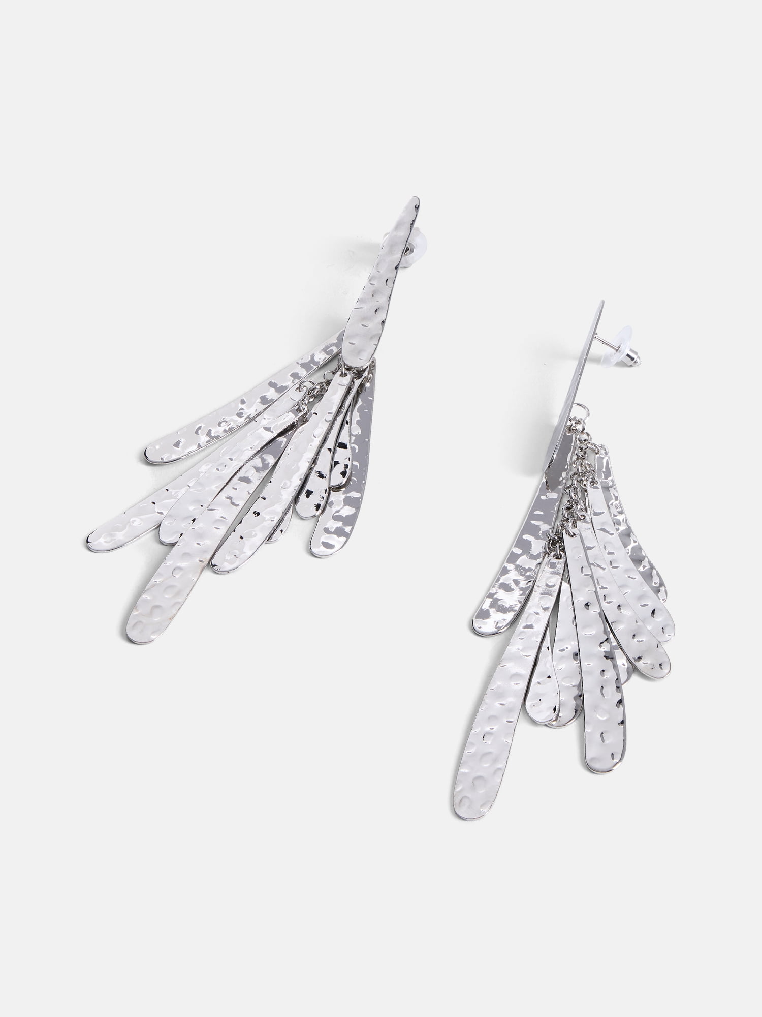 Scenario Women's Rhodium‑Tone Hammered Fringe Drop Earrings