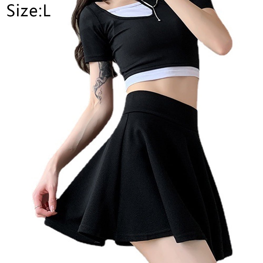 Jiarry Women s Basic Versatile Stretchy Flared Casual Mini Skater Skirt Black L