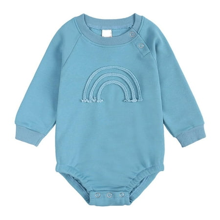 

Penkiiy Autumn Spring Baby Girls Boys Cute Romper Long Sleeve Button Sweatshirt Jumpsuits Cotton One-piece Romper 9-12 Months Blue 2023 Summer Deal