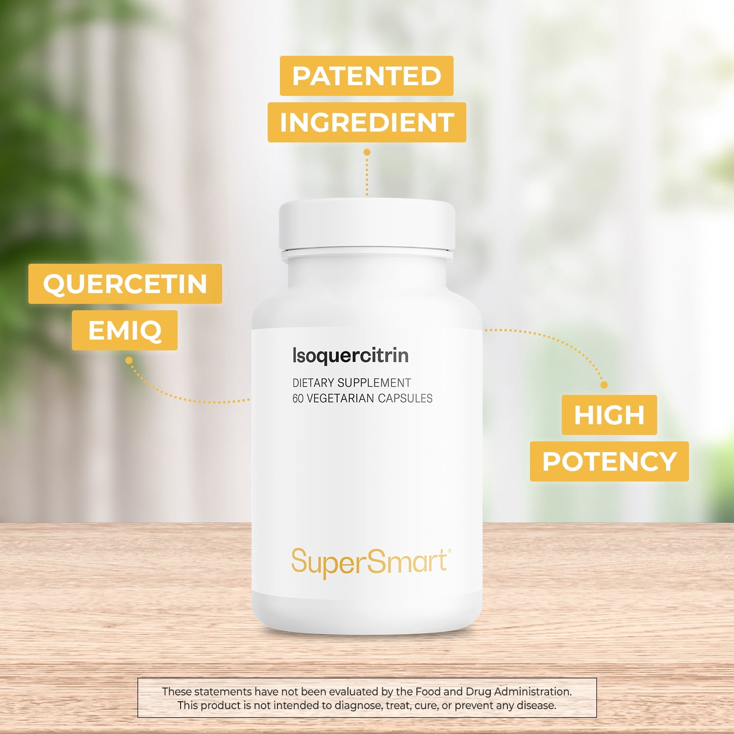 SuperSmart Alpha Glycosyl IsoQuercitrin 200mg per Day (Patented) - Bioactive Quercetin EMIQ - Flavonoid Supplement | Non-GMO & Gluten Free - 60 Vegetarian Capsules