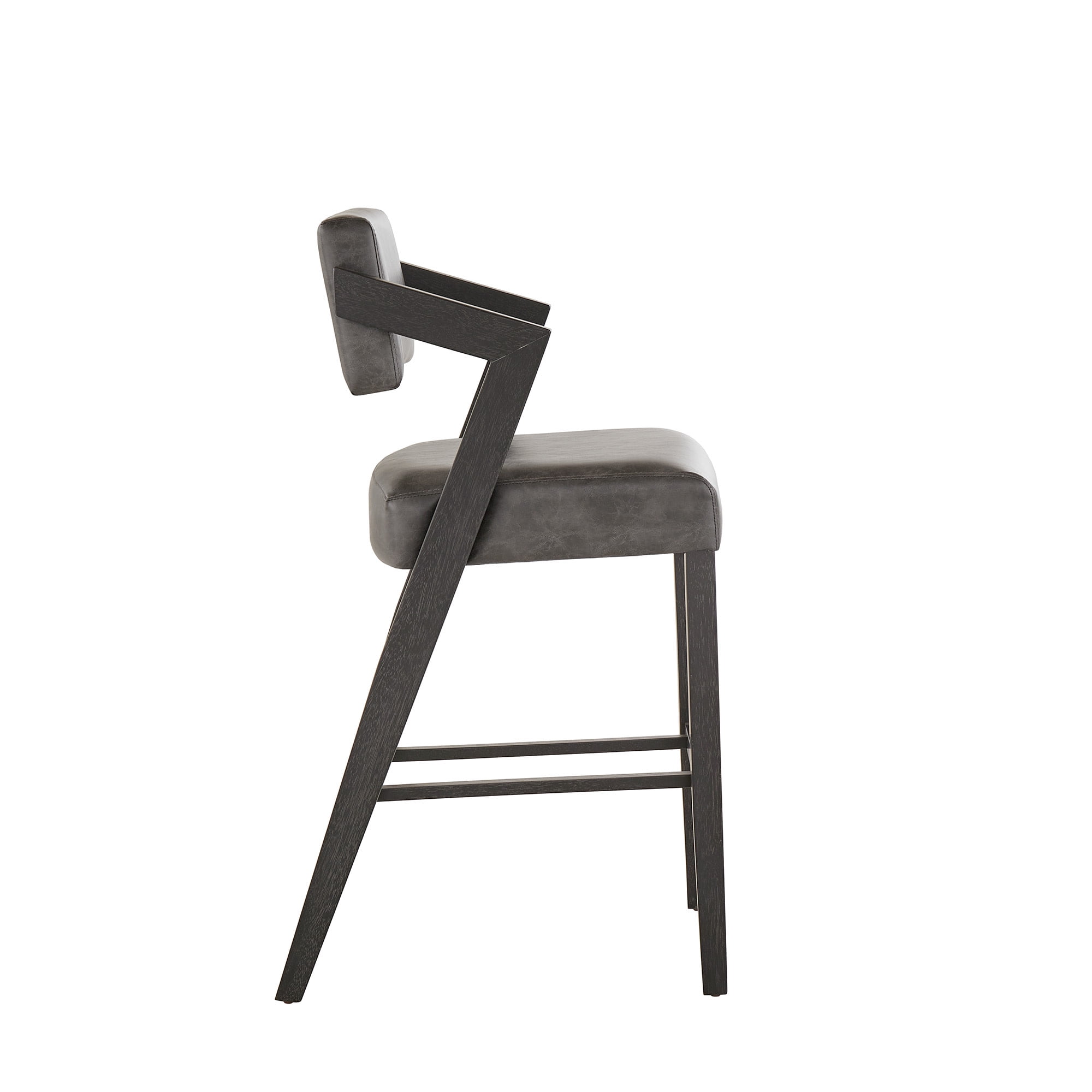 Weston Home Billings Bar Height Chair, Black Wash Frame & Charcoal Vegan Leather Finish