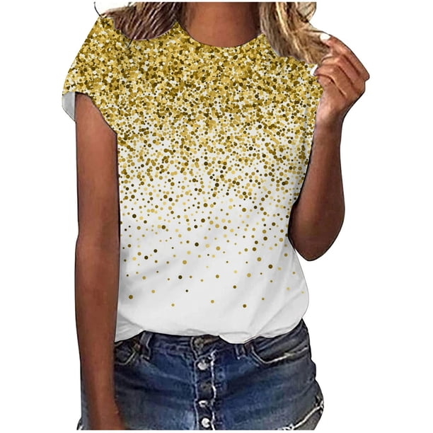 Blusa de manga corta con estampado digital de cuello redondo casual para mujer Pompotops hkajfhjk461643