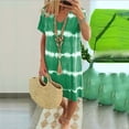 thumbnail image 2 of Baberdicy Plus Size Dress Womens Casual Striped Tie-Dye Print Mini Dress V Neck Loose T-Shirt Dress(S-3Xl) Women Dress Green L, 2 of 3