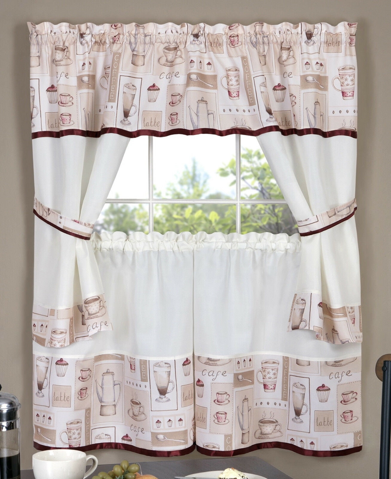 Pears & Grapes 3 Pc Kitchen Curtain Set Assorted Sizes Harvest Orchard Apples 