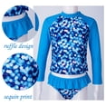 thumbnail image 2 of Alvivi 2PCS Kids Girls Swimsuit Set Long Sleeves Rash Guard Shirt Top Ruffles Bottom Bathing Suit Colorful Blue 10, 2 of 7