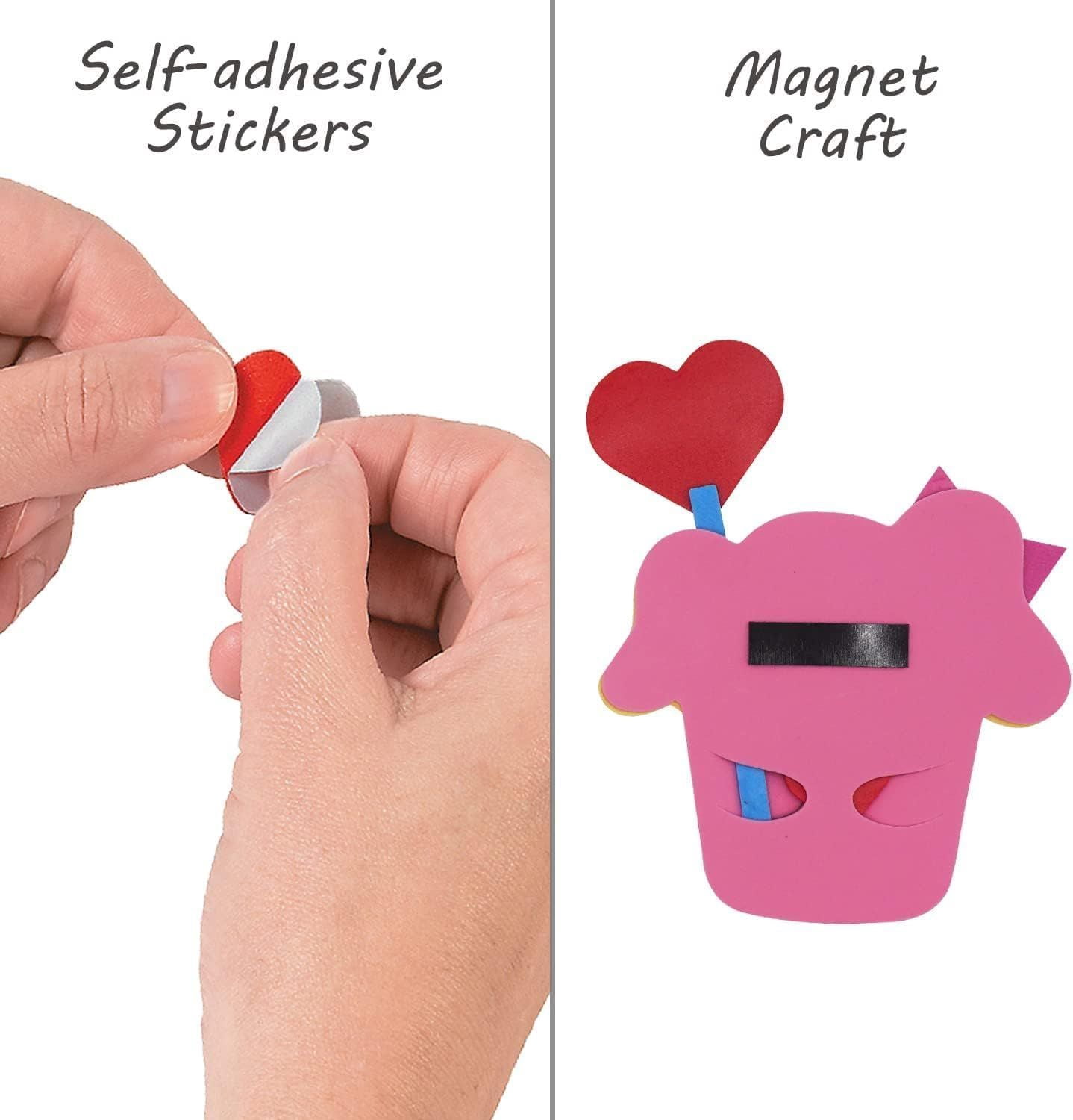 4E's Novelty Valentine Foam Cupcake & Heart Craft Kit for Kids, Makes 12, Self-Adhesive Magnet Crafts