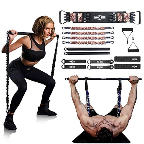 INNSTAR Home Gym Workout bar 38 Black Max Load 800lb for Resistance Bands  Training Full Body Exercise Power Lifting Fitness Bar (Black-38'')