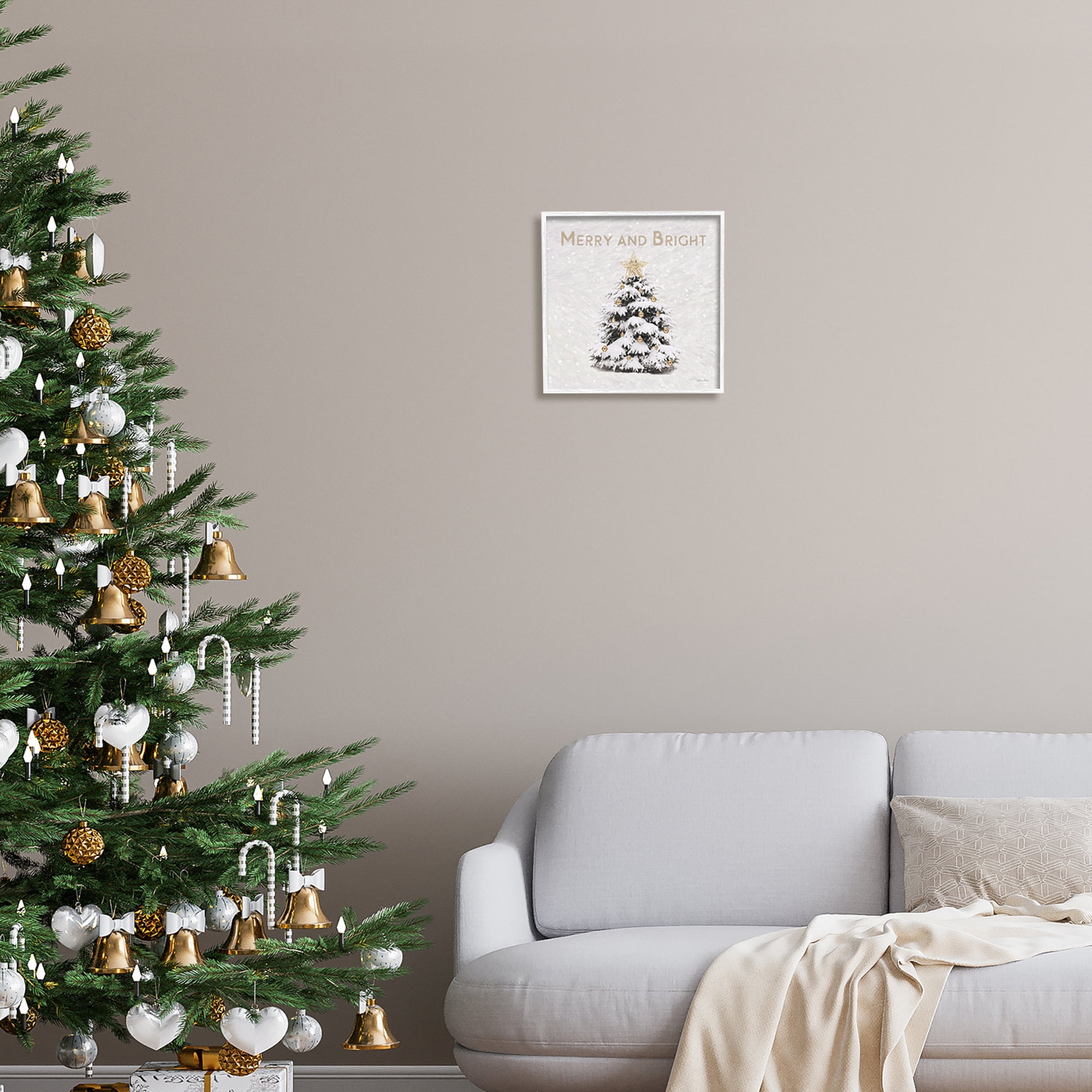 Stupell Industries Merry & Bright Scene Holiday Painting White Framed Art Print Wall Art, 12 x 12