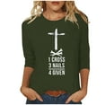 thumbnail image 3 of DDAPJ pyju Christian Easter T-shirts for Women 3/4 Sleeve Plus Size Tops Jesus Cross Print Graphic Tees Religious Faith Shirt Loose Fit Mid-length Pullover Army Green XXXL, 3 of 5