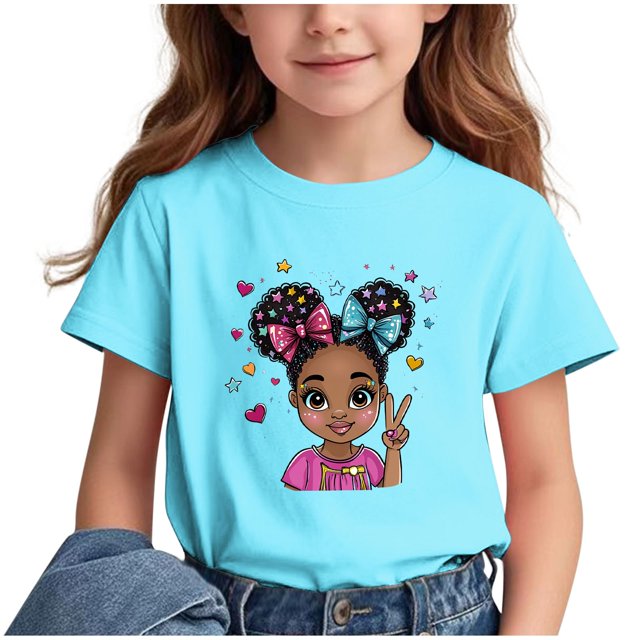 Chandails Mignons pour Filles T-Shirts Graphiques à Manches Courtes Col Rond T-Shirt Décontracté Hauts d'Été pour Enfants Vêtements
