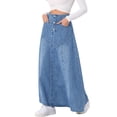 thumbnail image 4 of INSPIRE CHIC Casual Denim Skirt for Women's High Waisted A-Line Flared Maxi Skirts XS Light Blue, 4 of 6