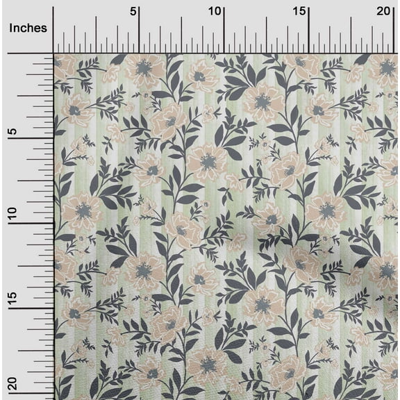 oneOone Cotton Jersey Gray Fabric Stripe|Leaves & Floral Artistic Fabric For Sewing Printed Craft Fabric By The Yard 58 Inch Wide