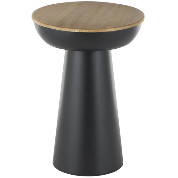 DecMode 15" x 21" Black Metal Handmade Pedestal Accent Table with Brown Wood Tabletop, 1-Piece