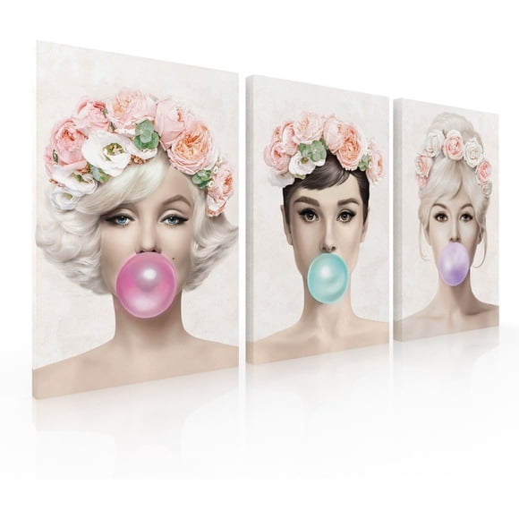 Set De 3 Cuadros Decorativos Marilyn,audrey,brigitte Flores Ideas Creativas Cuadro sublimado en tela