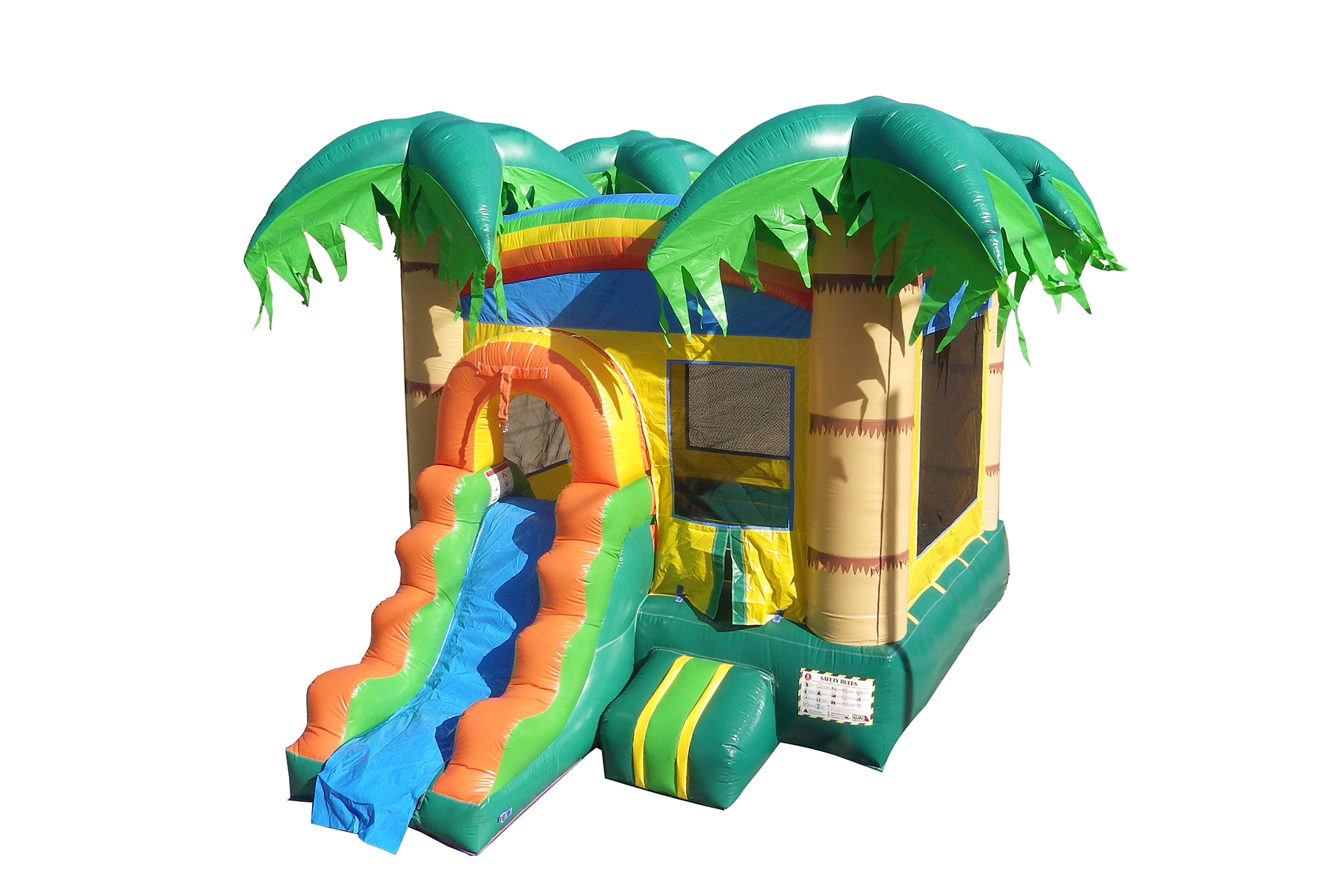 HeroKiddo Tropical Breeze Inflatable Bounce House with Slide, Wet & Dry Combo, Basketball Hoop, Indoor/Outdoor