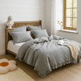 thumbnail image 4 of 3-Piece Ruffled Linen Duvet Cover Set, Natural Flax, Breathable Soft Washed Bedding with Elegant Solid Color & Corner Ties, 4 of 5