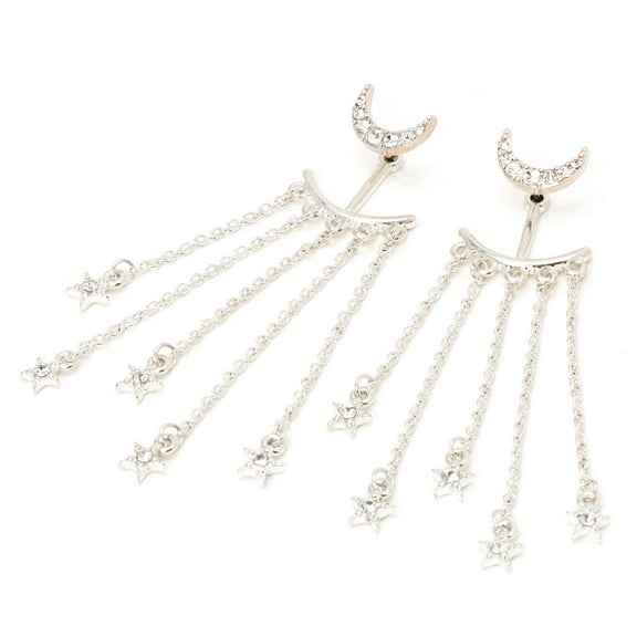 Claire's Silver 2" Embellished Celestial Teen Front and Back Drop Earrings