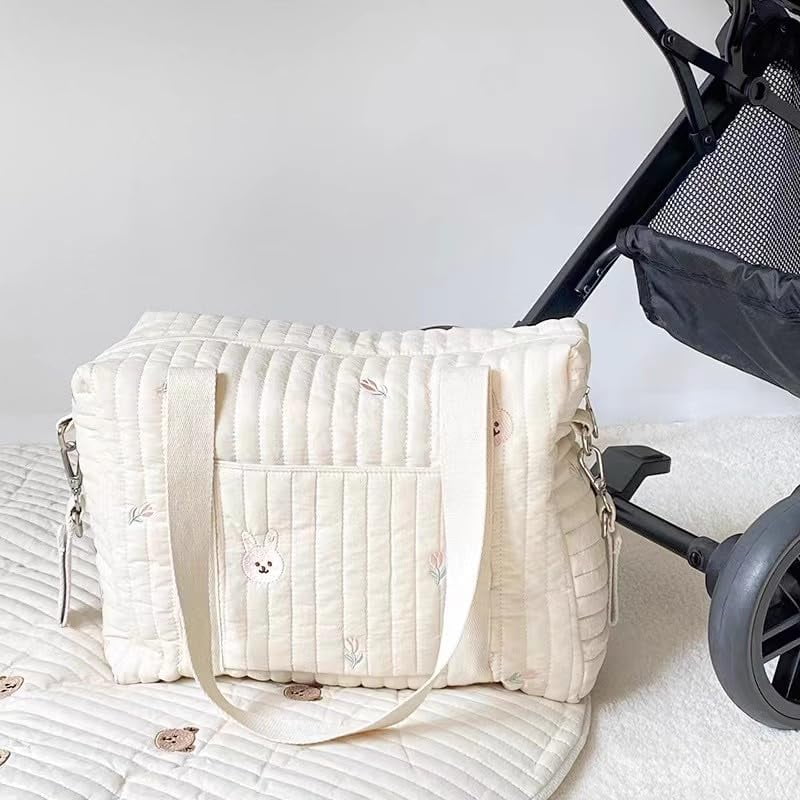 Quilted Duffle Bag For Women Cute Weekender Bag Floral Travel Bag Cotton Diaper Tote Bag