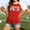 Red, variant on Women's Soccer Fan Jersey, V Neck Short Sleeve Supporter Top Collection, Patriotic Country Letter Print Rally Tee, Lightweight Retro Streetwear Match Day Cheering Apparel Slim Fit Blouse